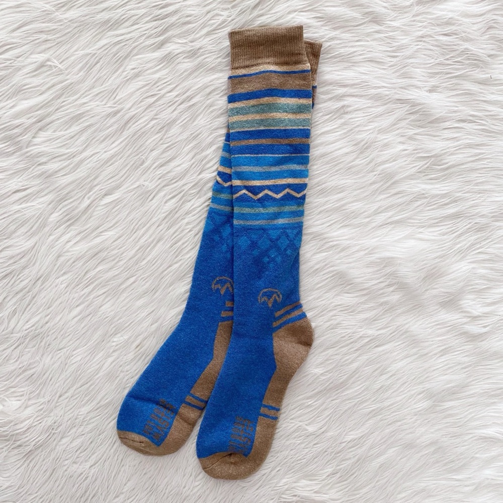 Outdoor Master Blue Merino Wool Over The Calf Moisture Wicking Winter Ski Socks